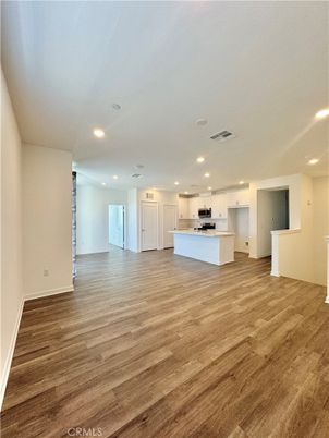 Empty room, Interior, Kitchen, Recessed Lighting, Wood Texture Flooring