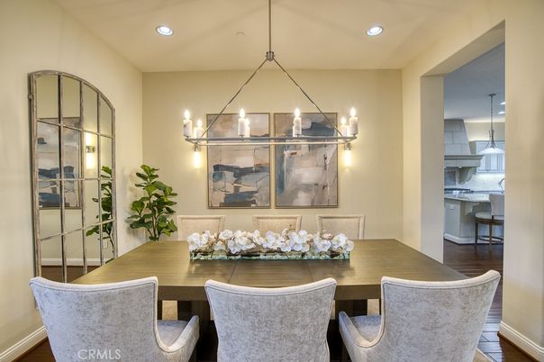 Chandelier, Dining room, Interior, Recessed Lighting, Wood Texture Flooring