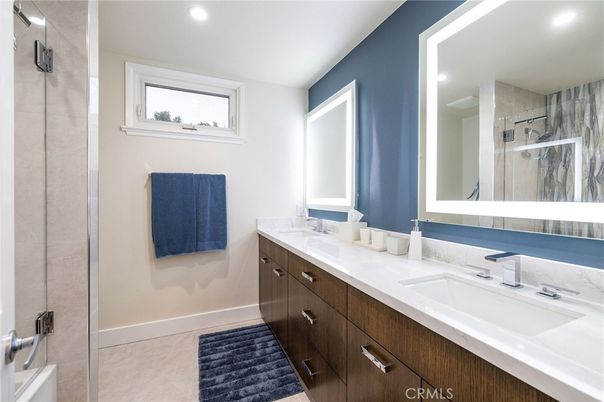 Bathroom, Dual Sink Vanities, Glass Shower, Interior, Recessed Lighting
