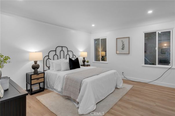 Bedroom, Interior, Recessed Lighting, Wood Texture Flooring