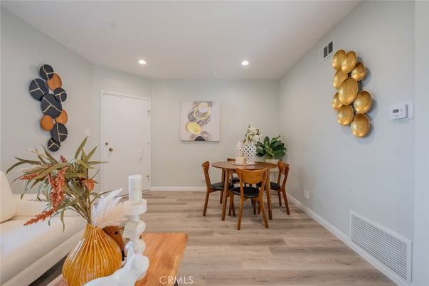 Dining room, Interior, Recessed Lighting, Wood Texture Flooring