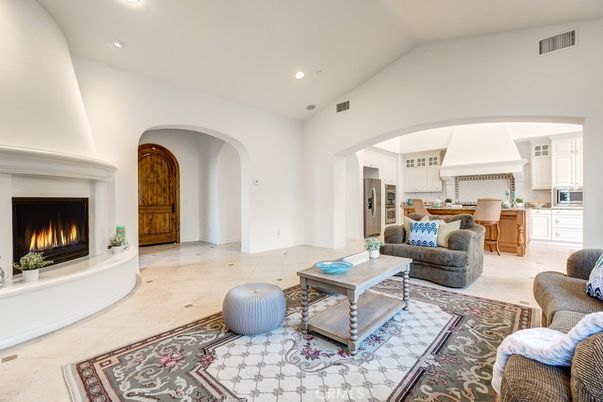 Dining room, Fireplace, Interior, Kitchen, Living room, Recessed Lighting