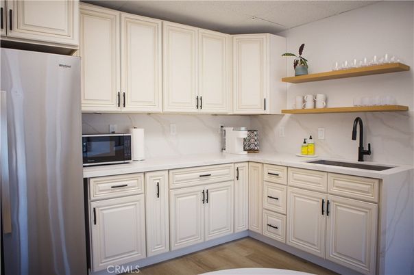 Interior, Kitchen, Marble Walls, Wood Texture Flooring