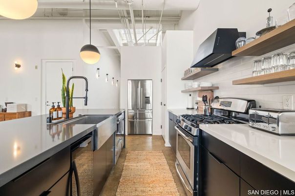 Interior, Kitchen, Pendant Lights, Stainless Steel Appliances, Wood Texture Flooring