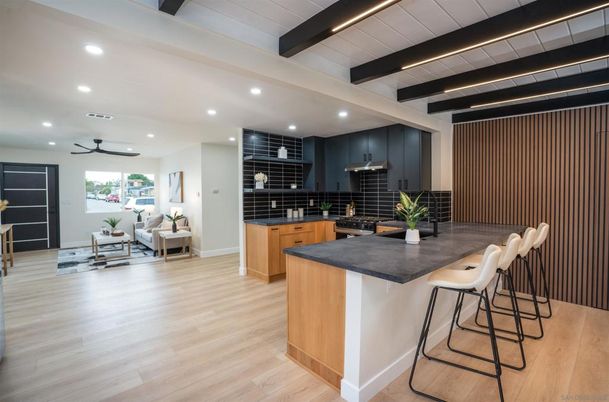 Interior, Kitchen, Recessed Lighting, Wooden Beams, Wood Texture Flooring