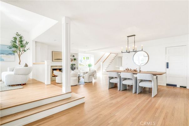 Dining room, Fireplace, Interior, Living room, Pendant Lights, Wood Texture Flooring