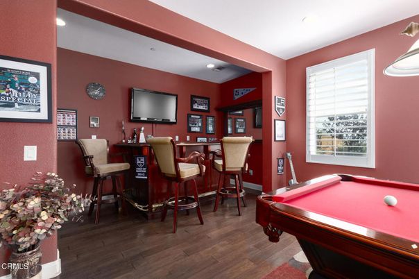 Billiard Table, Game Room, Interior, Recessed Lighting, Wood Texture Flooring