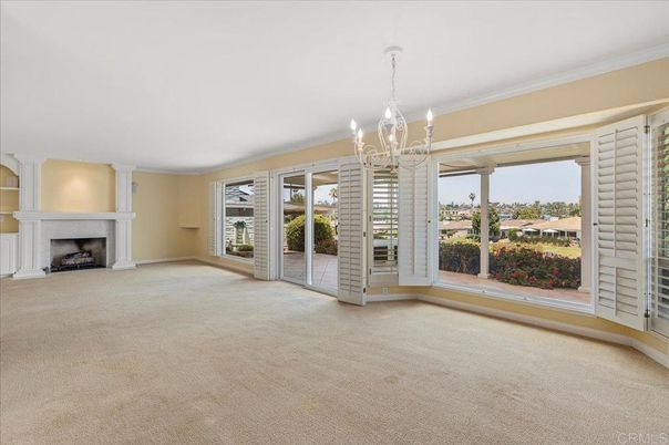 Chandelier, Empty room, Fireplace, Interior