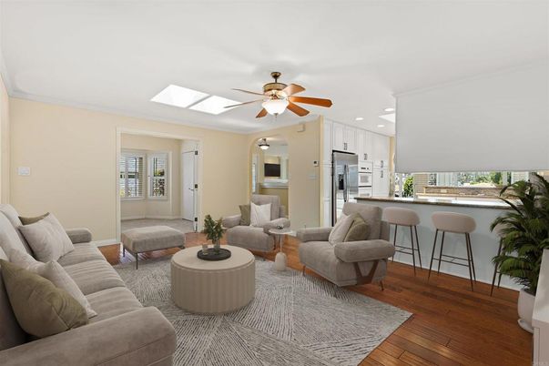 Interior, Kitchen, Living room, Recessed Lighting, Stainless Steel Appliances, Wood Texture Flooring