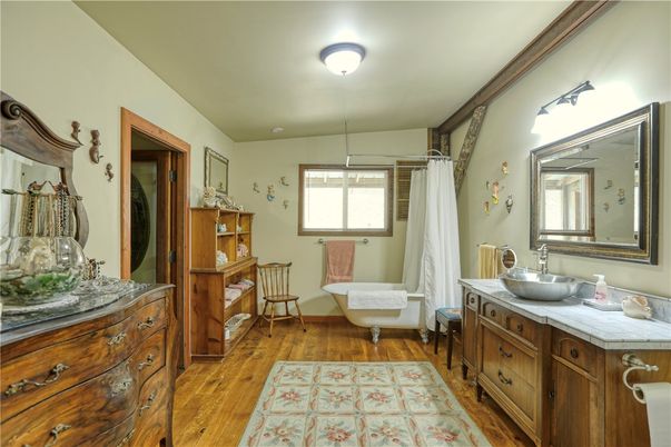 Bathroom, Interior, Tile Countertops, Wood Texture Flooring