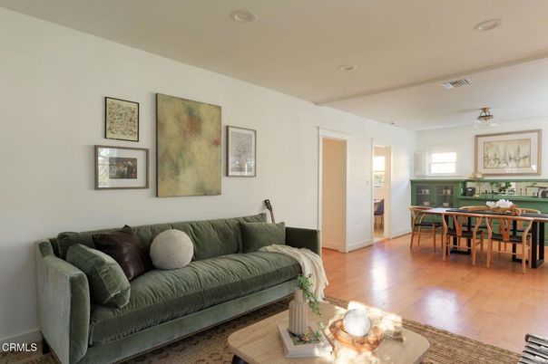 Dining room, Interior, Living room, Recessed Lighting, Wood Texture Flooring