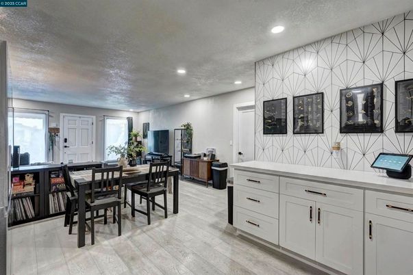 Dining room, Interior, Recessed Lighting, Wood Texture Flooring