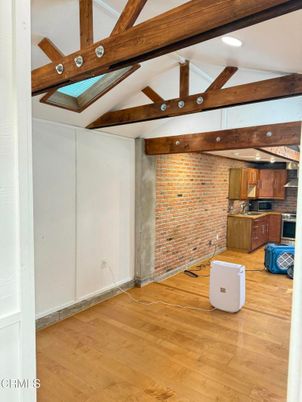 Interior, Kitchen, Recessed Lighting, Stone Walls, Wooden Beams, Wood Texture Flooring