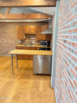 Interior, Kitchen, Stone Walls, Wooden Beams, Wood Texture Flooring