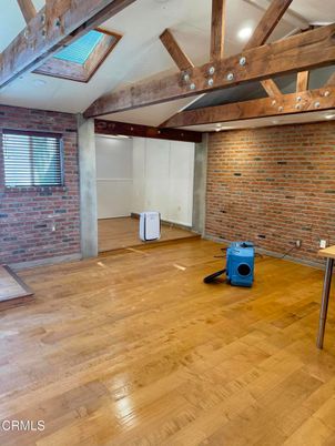 Empty room, Interior, Stone Walls, Wooden Beams, Wood Texture Flooring