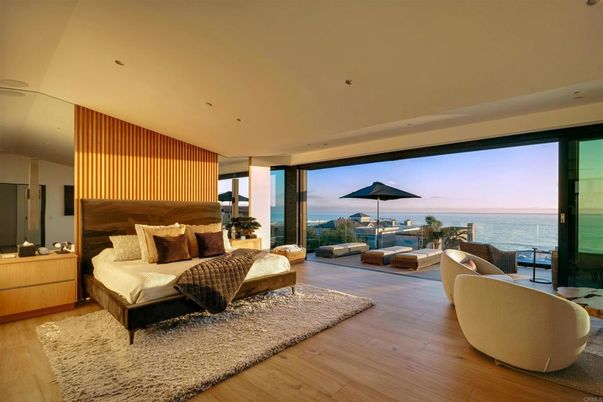 Bedroom, Interior, Recessed Lighting, Water, Wood Texture Flooring