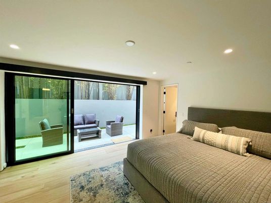 Bedroom, Interior, Recessed Lighting, Wood Texture Flooring