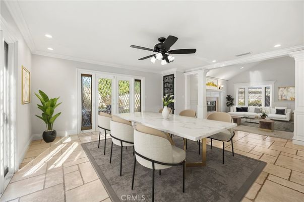 Dining room, Fireplace, Interior, Living room, Recessed Lighting