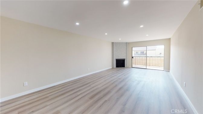 Empty room, Fireplace, Interior, Recessed Lighting, Wood Texture Flooring