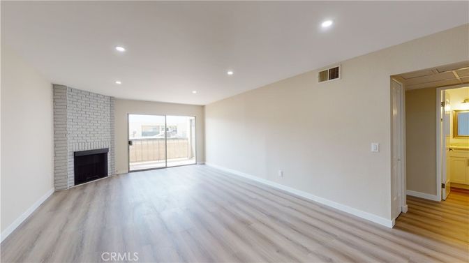 Empty room, Fireplace, Interior, Recessed Lighting, Wood Texture Flooring