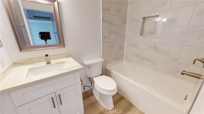 Bathroom, Interior, Marble Walls, Wood Texture Flooring