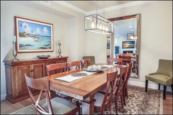 Dining room, Interior, Pendant Lights, Recessed Lighting, Wood Texture Flooring