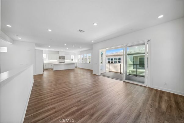 Empty room, Interior, Kitchen, Recessed Lighting, Wood Texture Flooring