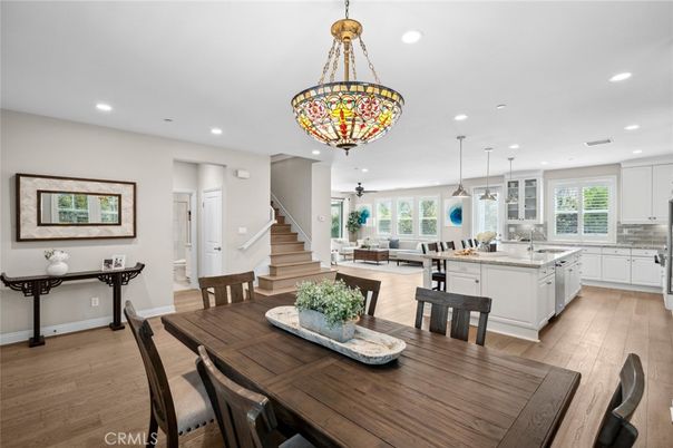 Dining room, Interior, Kitchen, Living room, Pendant Lights, Recessed Lighting, Wood Texture Flooring