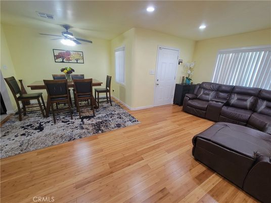 Dining room, Interior, Living room, Recessed Lighting, Wood Texture Flooring