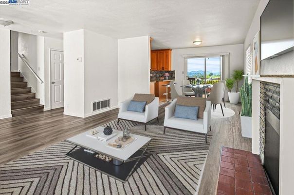 Dining room, Fireplace, Interior, Living room, Wood Texture Flooring