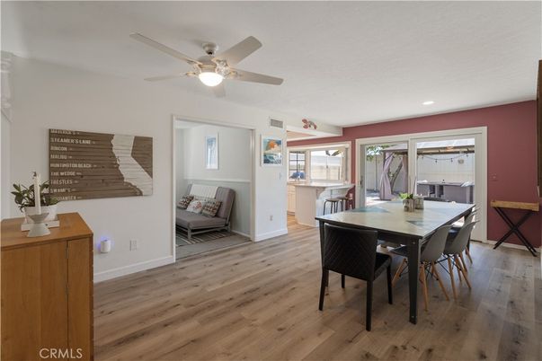 Dining room, Interior, Recessed Lighting, Wood Texture Flooring
