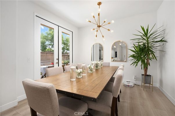 Dining room, Interior, Pendant Lights, Wood Texture Flooring