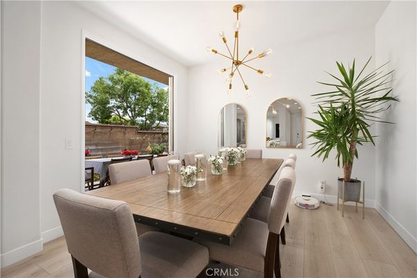 Dining room, Interior, Pendant Lights, Wood Texture Flooring