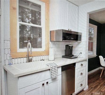 Interior, Kitchen, Stainless Steel Appliances, Tile Countertops, Wood Texture Flooring