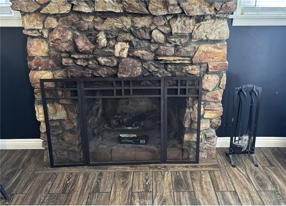 Fireplace, Interior, Stone Walls, Wood Texture Flooring