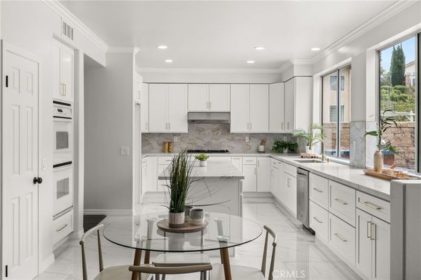 Dining room, Interior, Kitchen, Marble, Recessed Lighting, Stainless Steel Appliances