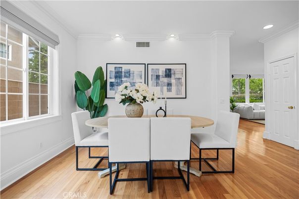 Dining room, Interior, Recessed Lighting, Wood Texture Flooring