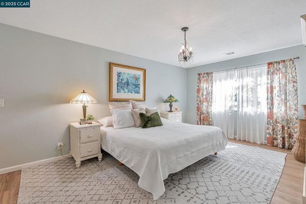 Bedroom, Chandelier, Interior, Pendant Lights, Wood Texture Flooring