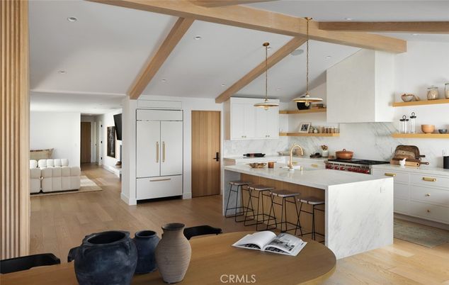 Interior, Kitchen, Pendant Lights, Recessed Lighting, Wooden Beams, Wood Texture Flooring