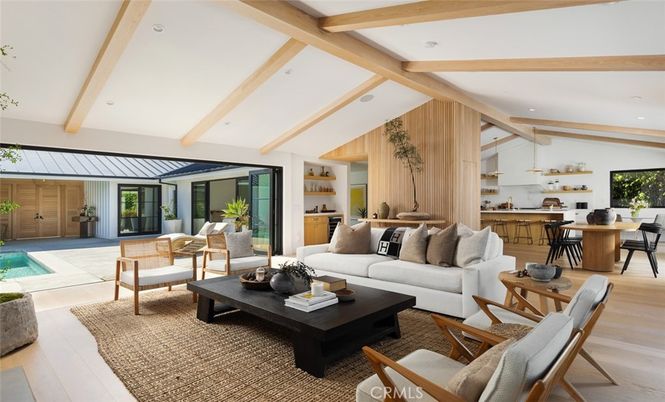 Dining room, Interior, Living room, Recessed Lighting, Wooden Beams, Wood Texture Flooring