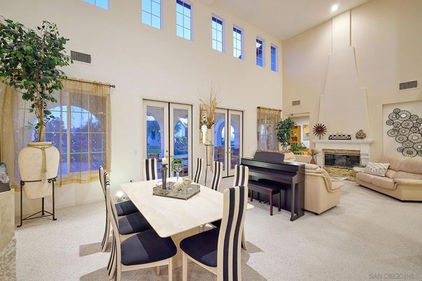 Dining room, Fireplace, Interior, Living room, Piano, Recessed Lighting