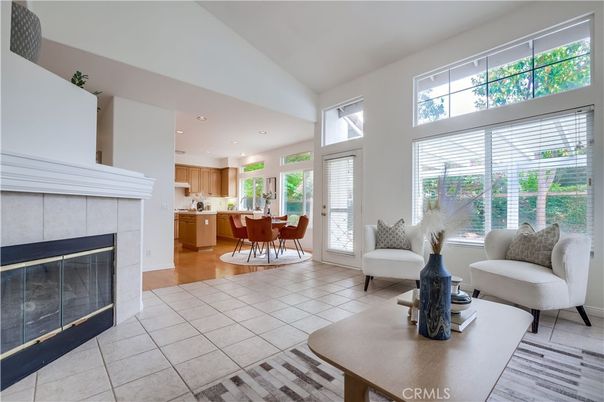 Dining room, Fireplace, Interior, Kitchen, Recessed Lighting, Wood Texture Flooring