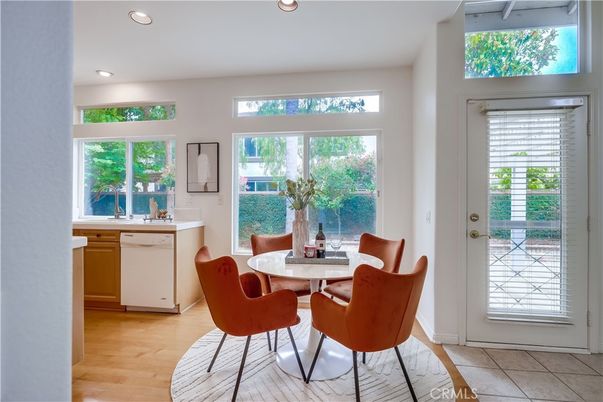 Dining room, Interior, Recessed Lighting, Wood Texture Flooring