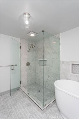 Bathroom, Free Standing Baths, Glass Shower, Interior, Marble Walls