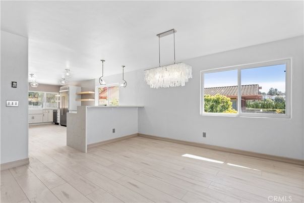 Chandelier, Empty room, Interior, Kitchen, Pendant Lights, Wood Texture Flooring