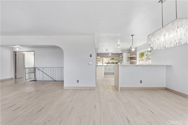 Chandelier, Empty room, Interior, Pendant Lights, Wood Texture Flooring