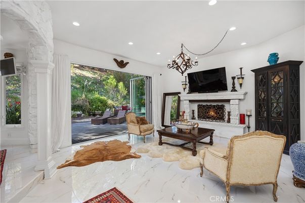 Fireplace, Interior, Living room, Marble, Recessed Lighting