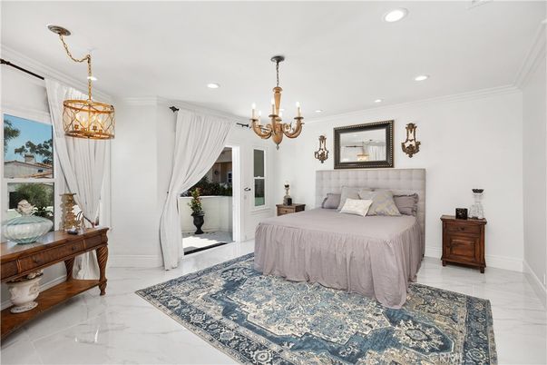 Bedroom, Chandelier, Interior, Marble, Recessed Lighting