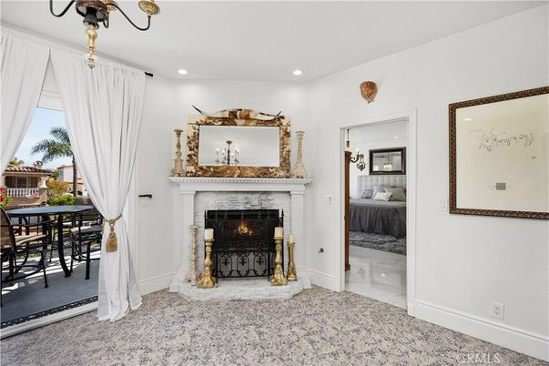 Bedroom, Fireplace, Interior, Marble, Recessed Lighting