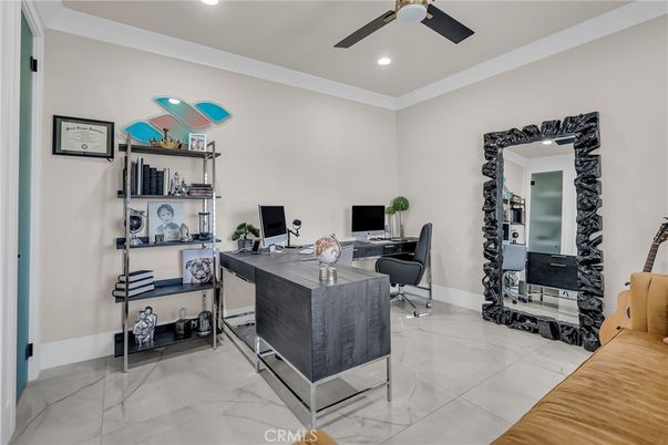 Home Office, Interior, Marble, Recessed Lighting